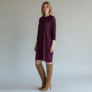 Eileen Fisher Dress Eggplant Purple Long Sleeve Casual Jersey Size Medium